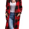 Plus Size Plaid Pattern Pockets Longline Coat; Women's Plus Long Sleeve Casual Coat