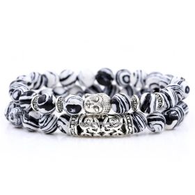 Creative Personality Energy Stone Hand-worn UFO Buddha Head Round Tube Wristband Bracelet Suit (Color: White Peacock, Purity: Alloy)