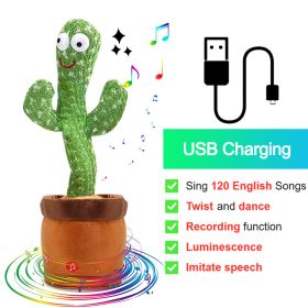 Bluetooth Cactus Plush Toy Electric Singing 60/120 English Songs Dancing Twisting Cactus Luminous Recording Repeat Wriggle Body (Ships From: China, Color: Charge Cactus)