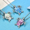 Bohemian Fire Opal Necklace For Women Silver Color Blue White Green With Large Tortoise Pendants