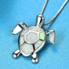 Bohemian Fire Opal Necklace For Women Silver Color Blue White Green With Large Tortoise Pendants