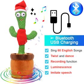 Bluetooth Cactus Plush Toy Electric Singing 60/120 English Songs Dancing Twisting Cactus Luminous Recording Repeat Wriggle Body (Ships From: China, Color: Bluetooth Christmas)