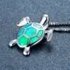 Bohemian Fire Opal Necklace For Women Silver Color Blue White Green With Large Tortoise Pendants