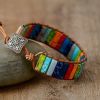 1pc Bohemian Trendy Rectangular Cylindrical Colorful Woven Stone Bracelet For Men Artificial Jewelry