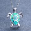 Bohemian Fire Opal Necklace For Women Silver Color Blue White Green With Large Tortoise Pendants