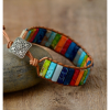 1pc Bohemian Trendy Rectangular Cylindrical Colorful Woven Stone Bracelet For Men Artificial Jewelry