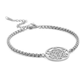 Angel Seal Hollow Ring Middle Six Circle Pendant Bracelet Men's Ladies' Chain Stainless Steel Bracelet (Color: Steel)