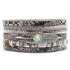 Multi-layer Bracelet Pu Leather Magnetic Buckle Bohemian Wrap Bracelet Vintage Style Hand Jewelry Snakeskin Pattern