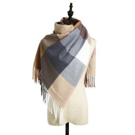 2021 Cross border wholesale new style imitation cashmere color matching plaid warm scarf printed tassel men's medium long scarf women (colour: Deep camel grid, Length (CM): 70*180cm)