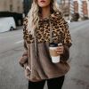 Leopard Zip Up Hoodie Woman Plush Long Sleeve Draw String Women Hooded Sweatshirts 2021 Autumn Winter Fashion Pocket Ladies Tops