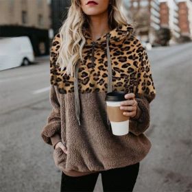 Leopard Zip Up Hoodie Woman Plush Long Sleeve Draw String Women Hooded Sweatshirts 2021 Autumn Winter Fashion Pocket Ladies Tops (Color: HFG4319-Red Khaki, size: 5XL)