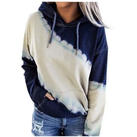 Autumn and Winter Women's Clothing Loose Tie-dye Printing Long-sleeved Hooded Sweater T-shirt (Color: dark blue, size: M)