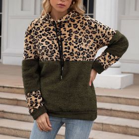 Leopard Zip Up Hoodie Woman Plush Long Sleeve Draw String Women Hooded Sweatshirts 2021 Autumn Winter Fashion Pocket Ladies Tops (Color: HFG4200-Army Green, size: M)