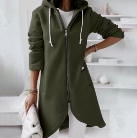 Zipper Hooded Long Fleece Sweatshirt (Color: Green, size: S)