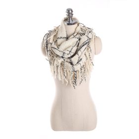 Autumn and winter scarf ladies plaid circle yarn tassel dual-use warm scarf (Color: 5)