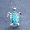 Bohemian Fire Opal Necklace For Women Silver Color Blue White Green With Large Tortoise Pendants