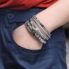 Multi-layer Bracelet Pu Leather Magnetic Buckle Bohemian Wrap Bracelet Vintage Style Hand Jewelry Snakeskin Pattern