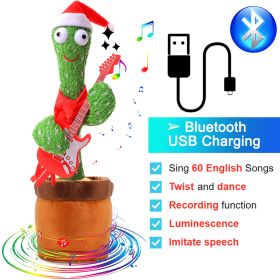 Bluetooth Cactus Plush Toy Electric Singing 60/120 English Songs Dancing Twisting Cactus Luminous Recording Repeat Wriggle Body (Ships From: China, Color: Bluetooth Guitar)