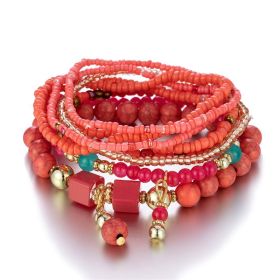 Hot Selling Bohemian Jewelry Multilayer Bracelet Creative Turquoise Beaded Jewelry European and American Style Bracelet Wholesale (Color: Red)