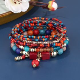 Hot Selling Bohemian Jewelry Multilayer Bracelet Creative Turquoise Beaded Jewelry European and American Style Bracelet Wholesale (Color: dark mix)