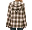 Flannel Plaid Hooded Flare Sleeve Sweatshirt Jacket