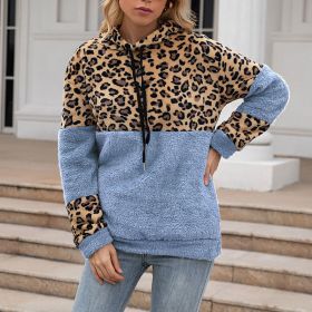 Leopard Zip Up Hoodie Woman Plush Long Sleeve Draw String Women Hooded Sweatshirts 2021 Autumn Winter Fashion Pocket Ladies Tops (Color: HFG4200-blue, size: L)