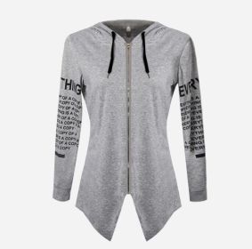 Women Hoodie Sweatshirt Long Sleeve Letter Print Casual Pullover Tops (Color: Gray, size: L)