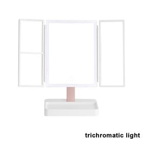 Rechargeable Foldable Makeup Mirror With LED Light 360Â° Adjust Wireless 1-3X Magnifying 3 Tone Light Desktop Vanity Table Mirror (Emitting Color: three lights, Ships From: CN)