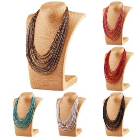 Long beads Bohemian Necklaces Tibetan Five Colors Multilayer Necklace (Color: Red)