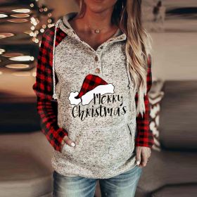 Christmas Women's Sweater Christmas Print Plaid Stitching Hoodie (Color: Blue, size: M)