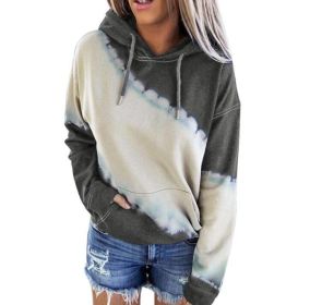 Tie-dye Hooded Long Sleeved Sweater (Color: Gray, size: M)