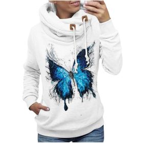 Autumn and Winter Women's Clothing Loose Printed Hooded Long-sleeved Sweater (Color: White, size: S)