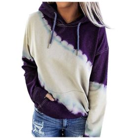 Autumn and Winter Women's Clothing Loose Tie-dye Printing Long-sleeved Hooded Sweater T-shirt (Color: Purple, size: S)