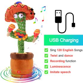 Bluetooth Cactus Plush Toy Electric Singing 60/120 English Songs Dancing Twisting Cactus Luminous Recording Repeat Wriggle Body (Ships From: China, Color: Charge Hat)