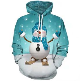 Europe and the United States new Christmas women's 3D snowman gift dog Christmas print hooded blouse sweater (Color: blue&red, size: XXL)