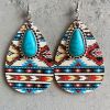 Vintage Bohemian Pine Stone Teardrop Earrings Colorful Charms Delicate Jewelry For Women Accessories 1Pair