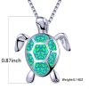 Bohemian Fire Opal Necklace For Women Silver Color Blue White Green With Large Tortoise Pendants