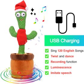 Bluetooth Cactus Plush Toy Electric Singing 60/120 English Songs Dancing Twisting Cactus Luminous Recording Repeat Wriggle Body (Ships From: China, Color: Charge Christmas)