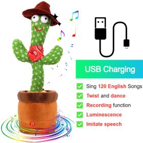 Bluetooth Cactus Plush Toy Electric Singing 60/120 English Songs Dancing Twisting Cactus Luminous Recording Repeat Wriggle Body (Ships From: China, Color: Charge Cowboy)