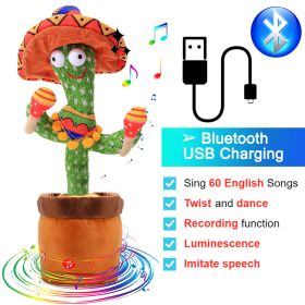 Bluetooth Cactus Plush Toy Electric Singing 60/120 English Songs Dancing Twisting Cactus Luminous Recording Repeat Wriggle Body (Ships From: China, Color: Bluetooth Hat)