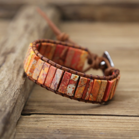 1pc Bohemian Trendy Rectangular Cylindrical Colorful Woven Stone Bracelet For Men Artificial Jewelry (Style: Style 3)