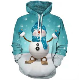 Europe and the United States new Christmas women's 3D snowman gift dog Christmas print hooded blouse sweater (Color: Blue, size: L)