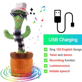 Bluetooth Cactus Plush Toy Electric Singing 60/120 English Songs Dancing Twisting Cactus Luminous Recording Repeat Wriggle Body (Ships From: China, Color: Charge Sunglasses)